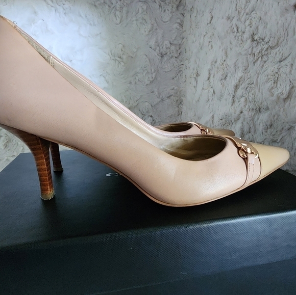 Coach Tan Leather Bowery Kitten Heels S 7.5 - Picture 5 of 16